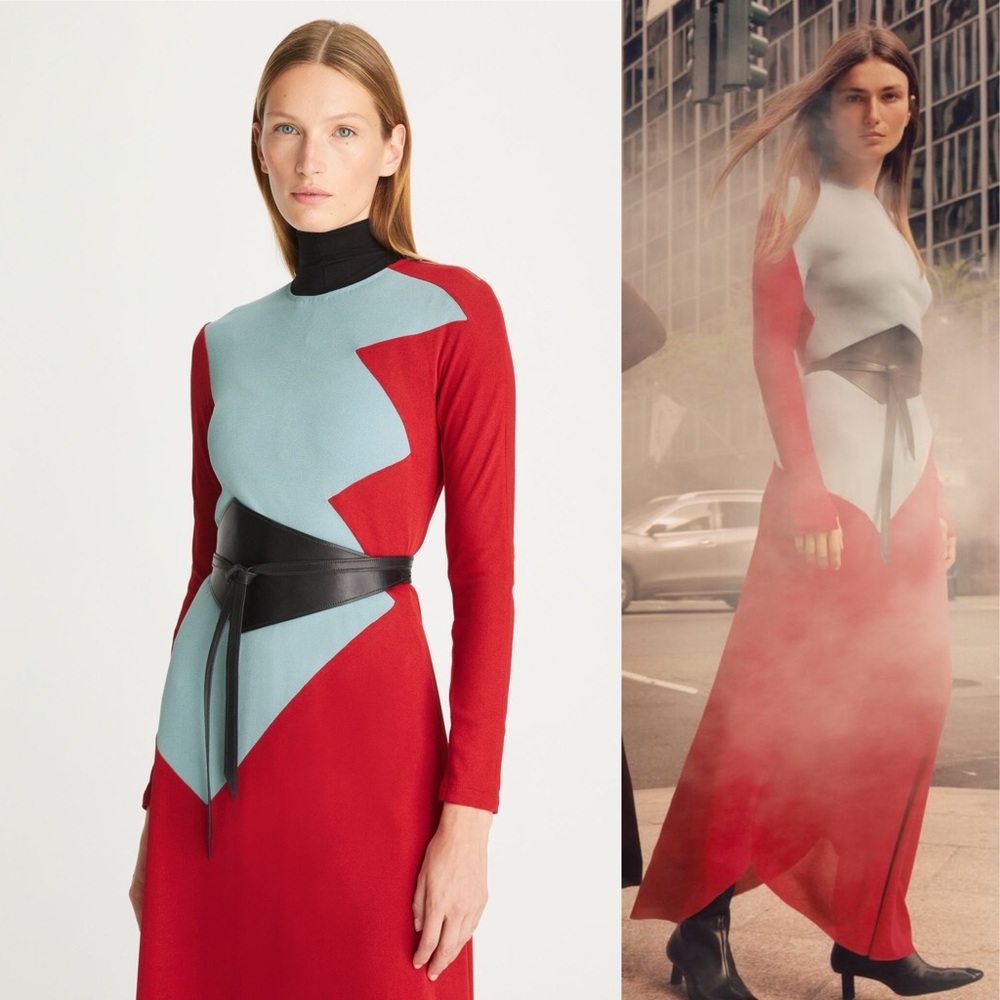 Tory Burch Runway Colorblock Honeycomb Jersey Midi Dress Size 6 - Picture 2 of 15